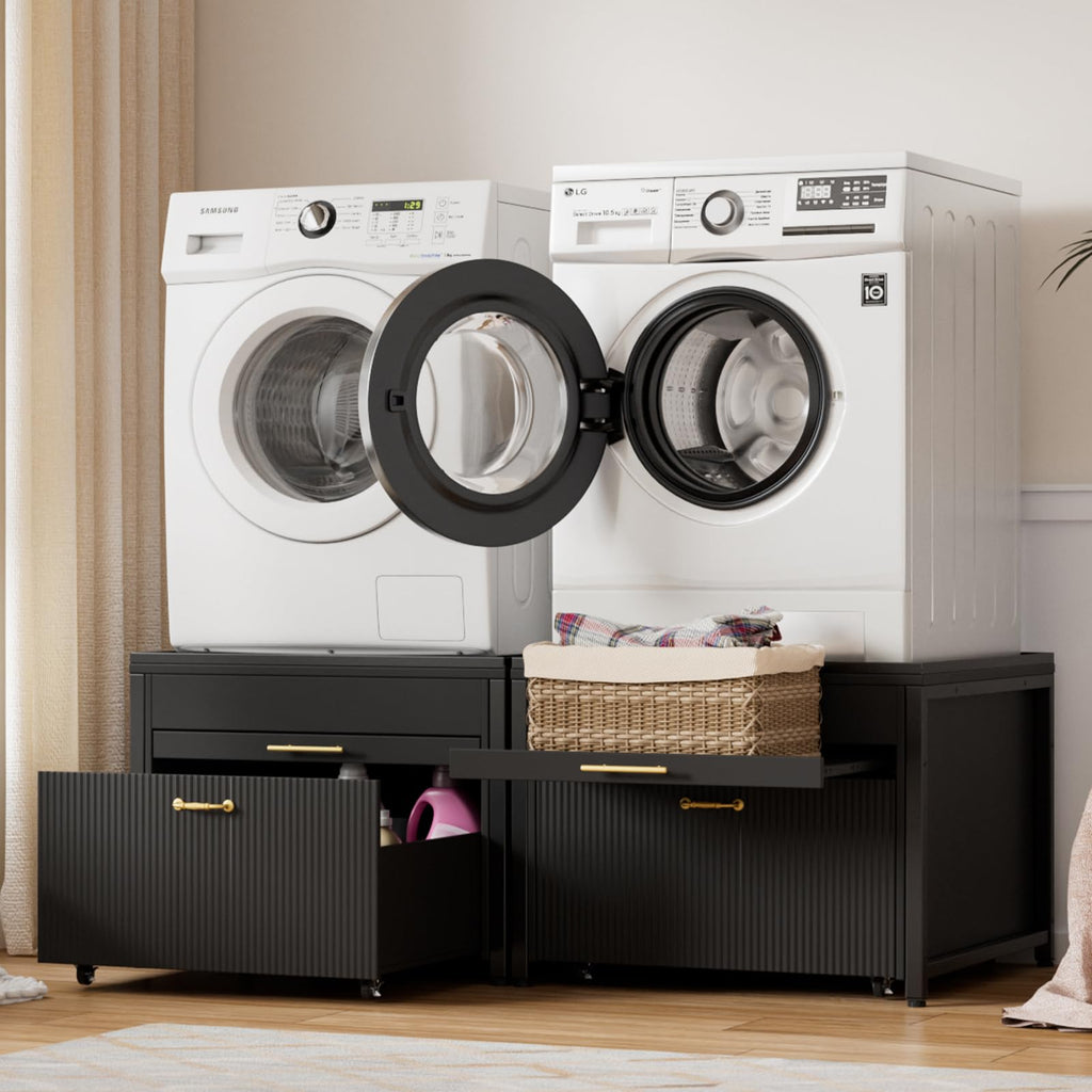 Black 2 Pack Washer Dryer Pedestals with Drawer Z139645