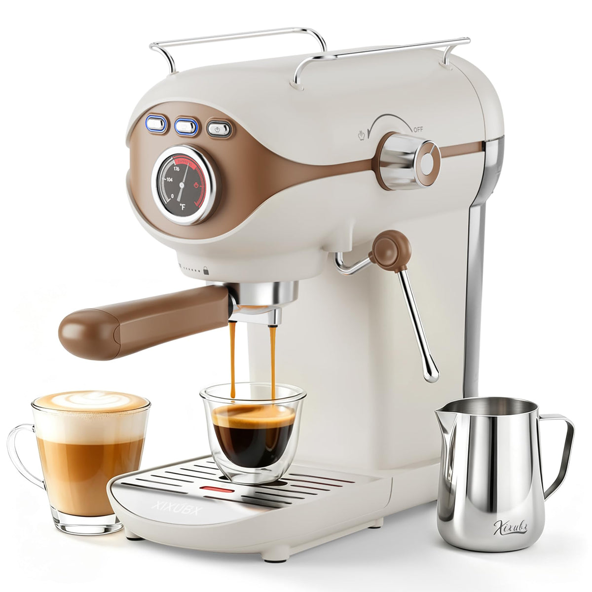White Compact Espresso Machine with Milk Frother J625303