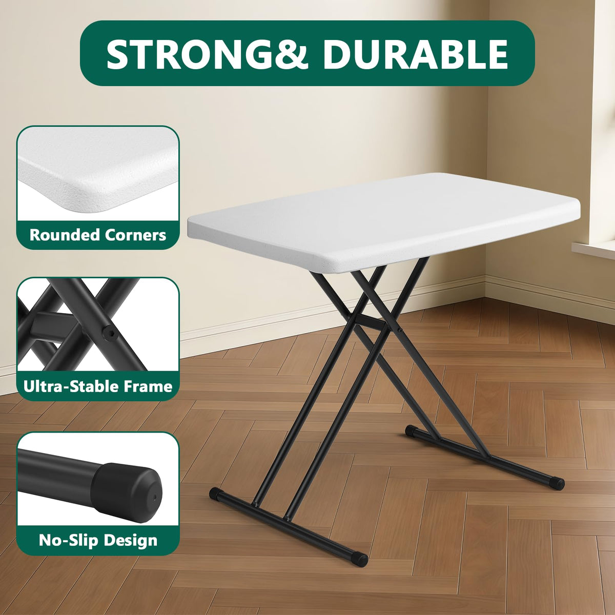 Folding Table 30 Inch Adjustable Height White Granite O192