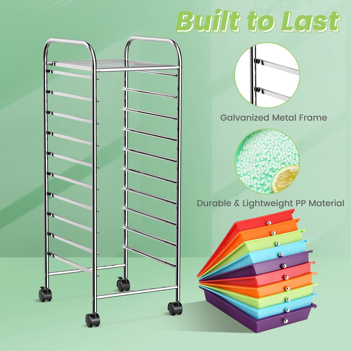10-Tier Rolling Storage Cart with Drawers X327216