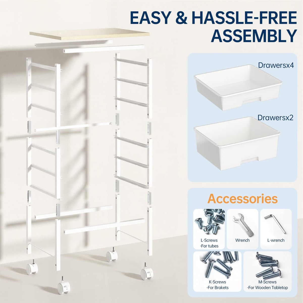 Rolling Storage Cart with 6 Drawers Y78516