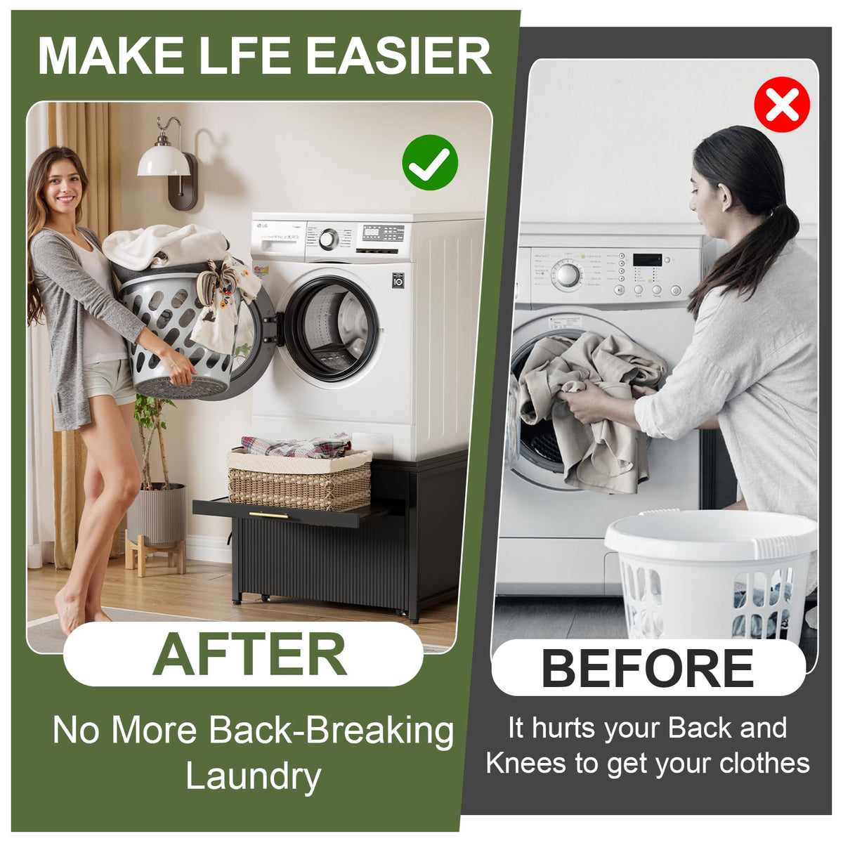 Black 2 Pack Washer Dryer Pedestals with Drawer Z139645