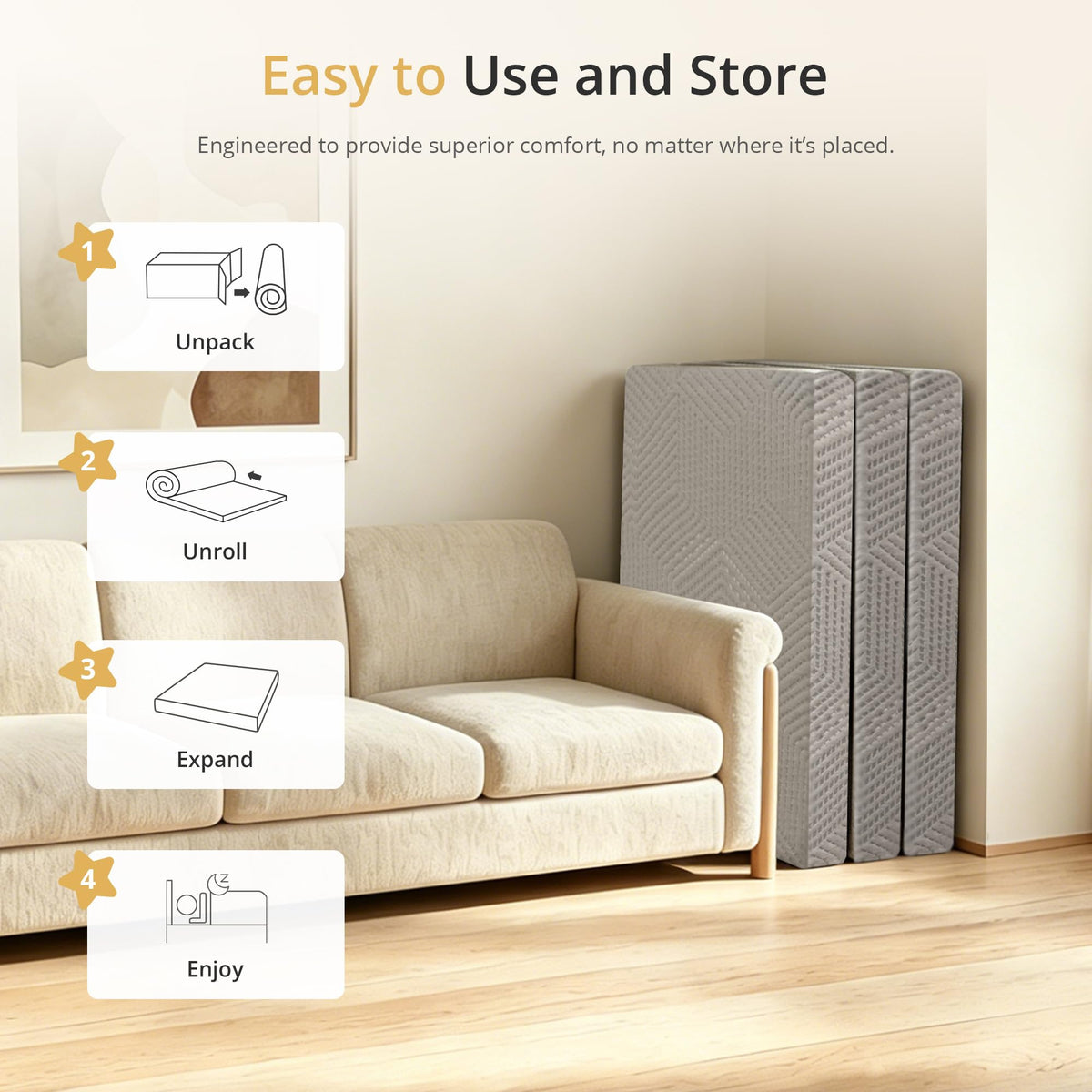 4 Inch Tri-Fold Gel Memory Foam Mattress K618547