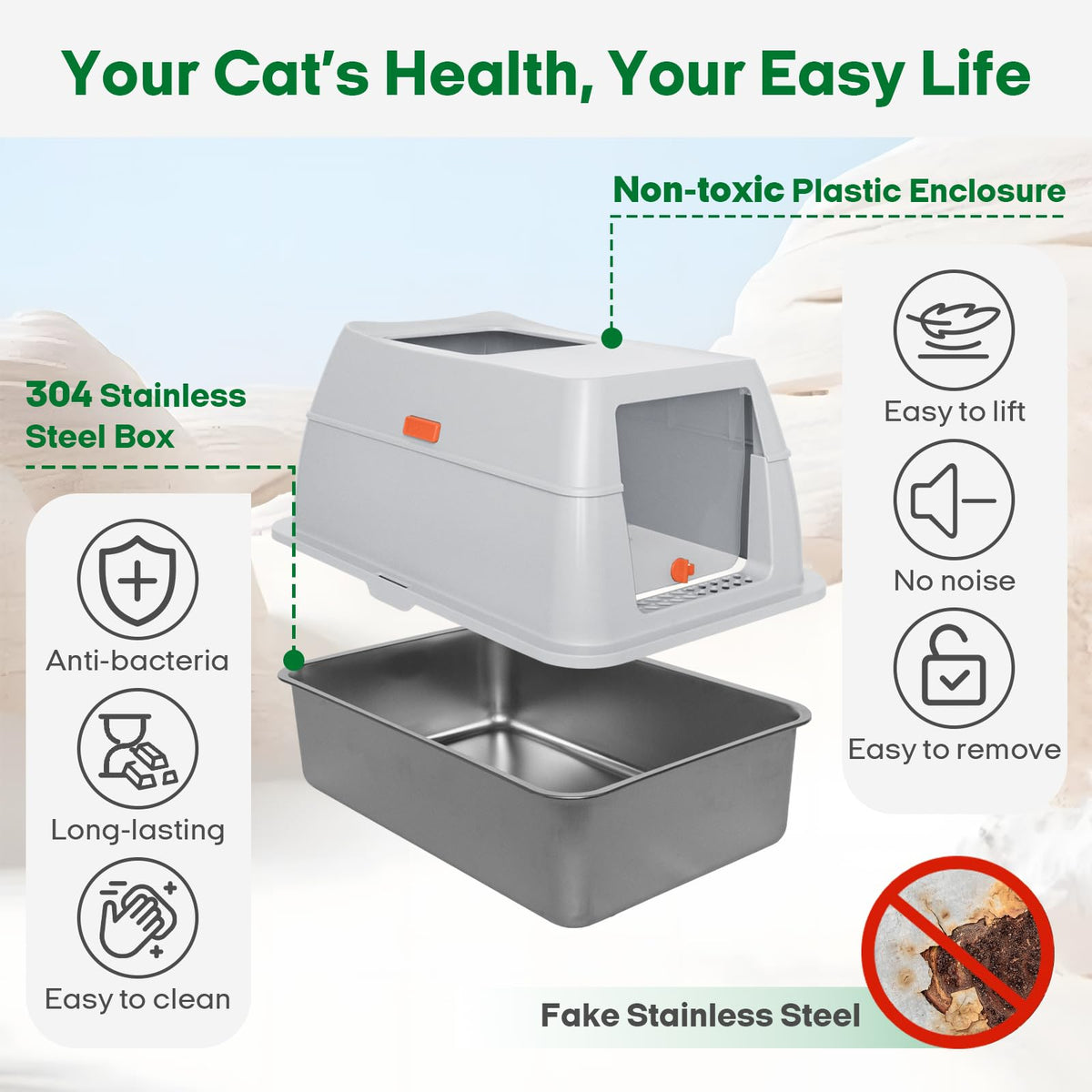 Stainless Steel Extra Large Top Entry Cat Litter Box Set D39661
