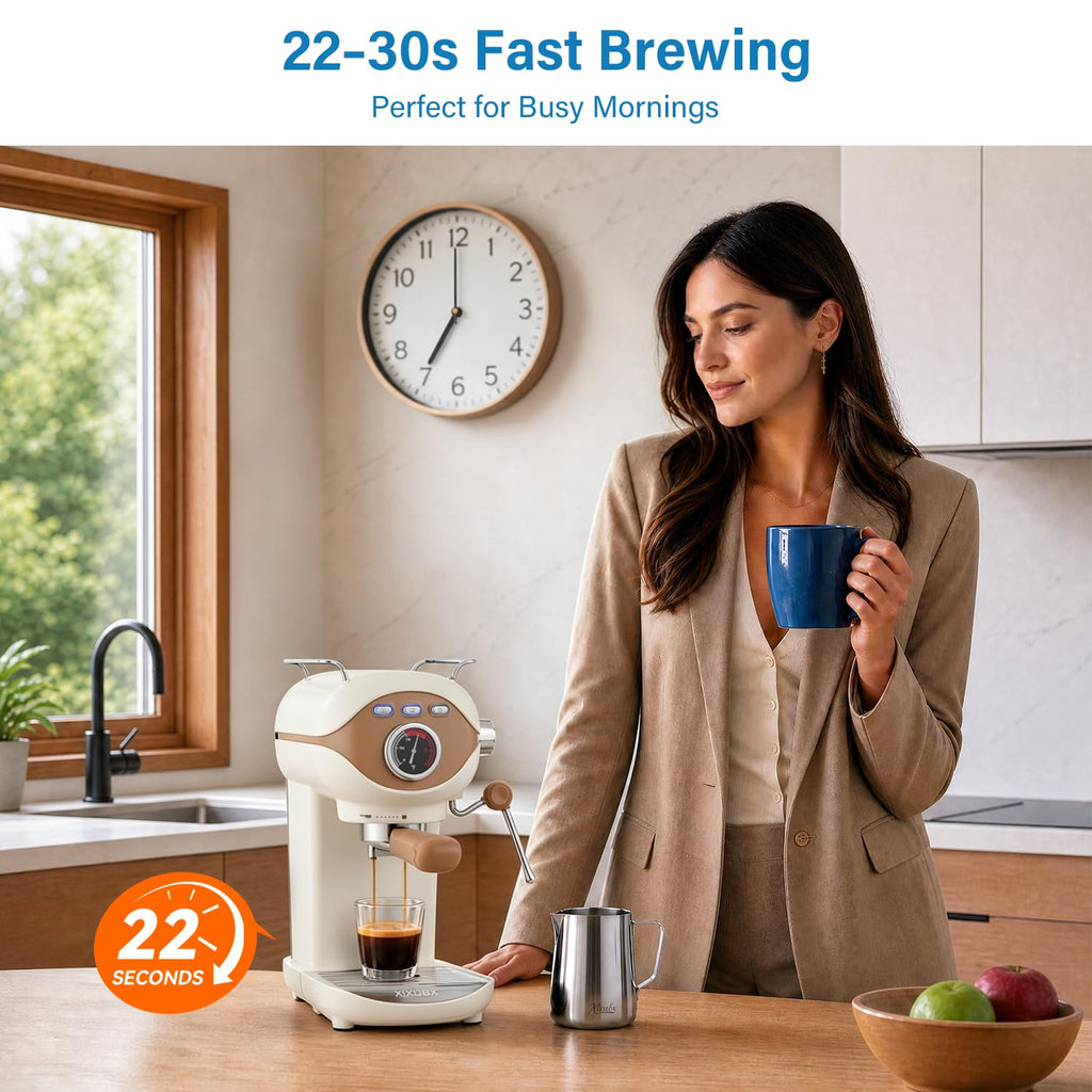 White Compact Espresso Machine with Milk Frother J625303