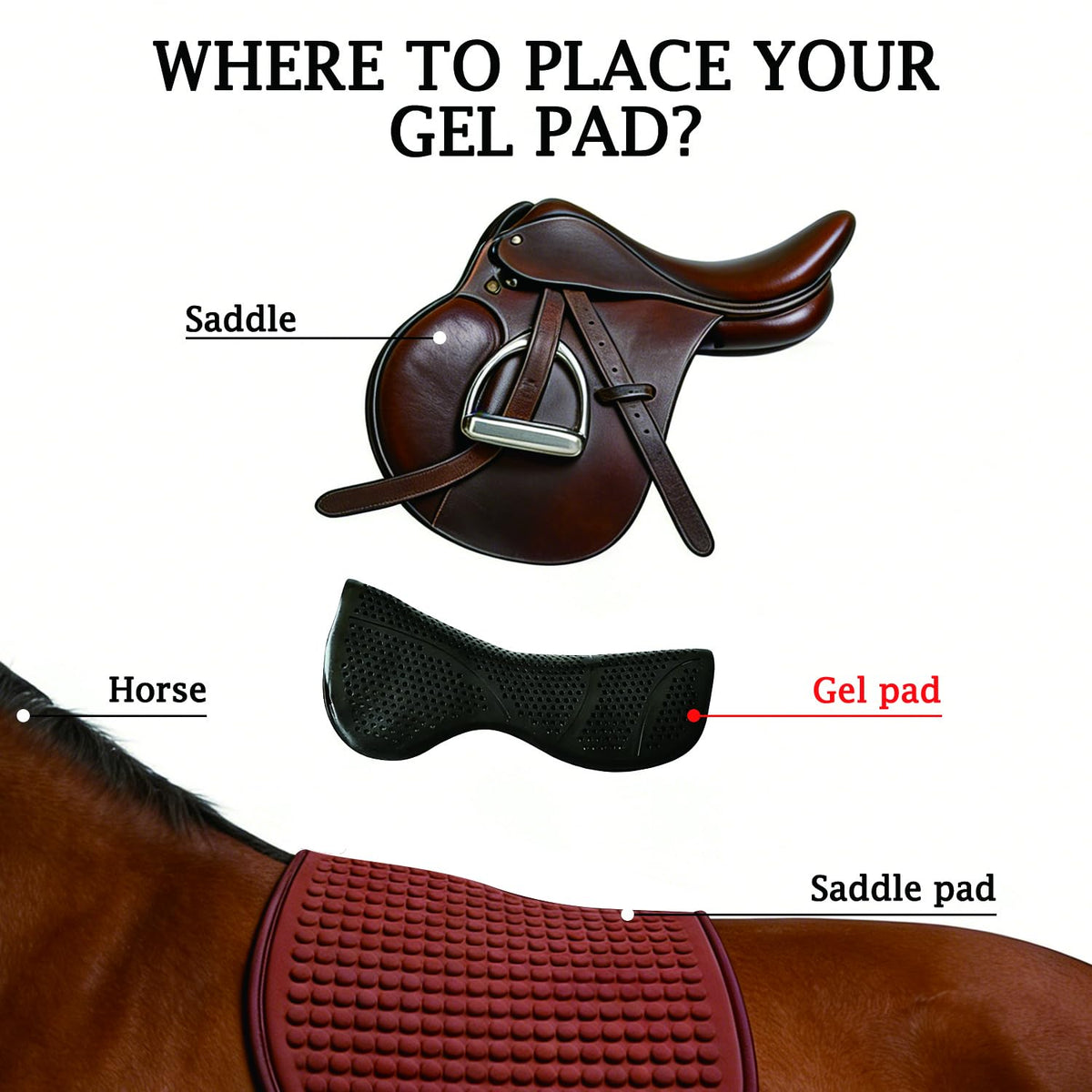 Silicone Gel Non Slip Shock Absorbing Horse Saddle Pad N8902