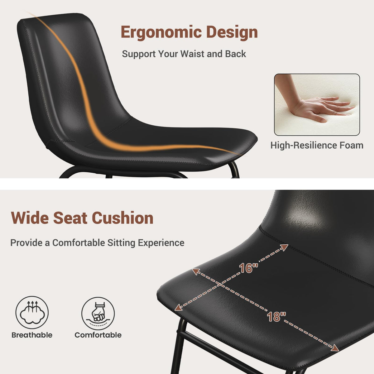 Black PU Leather Dining Chairs Set of 2 Y172860