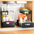 Under Kitchen Sink Organizer, 2-Tier Metal Pull Out Cabinet Organizer Shelf, Black, 2 pack B829473