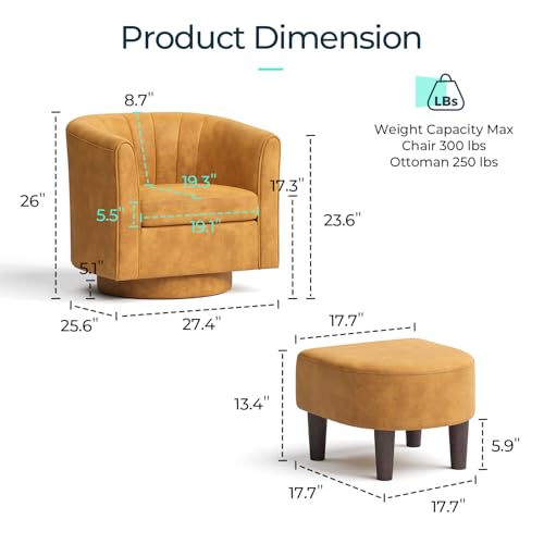 Yellow Velvet Swivel Accent Chair with Ottoman V1347