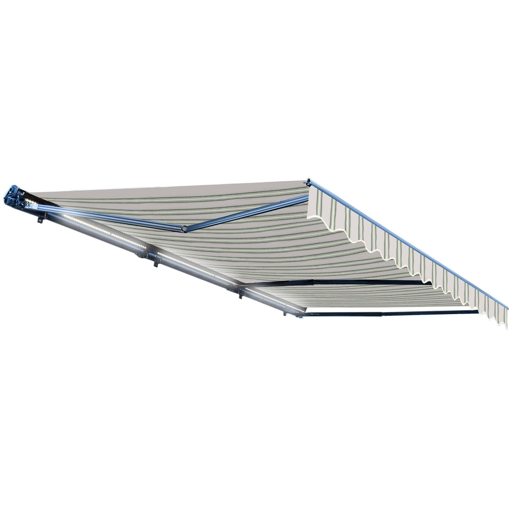 Motorized LED 12 x 10 ft. Half Cassette Retractable Awning Multi-Stripe Green K5189