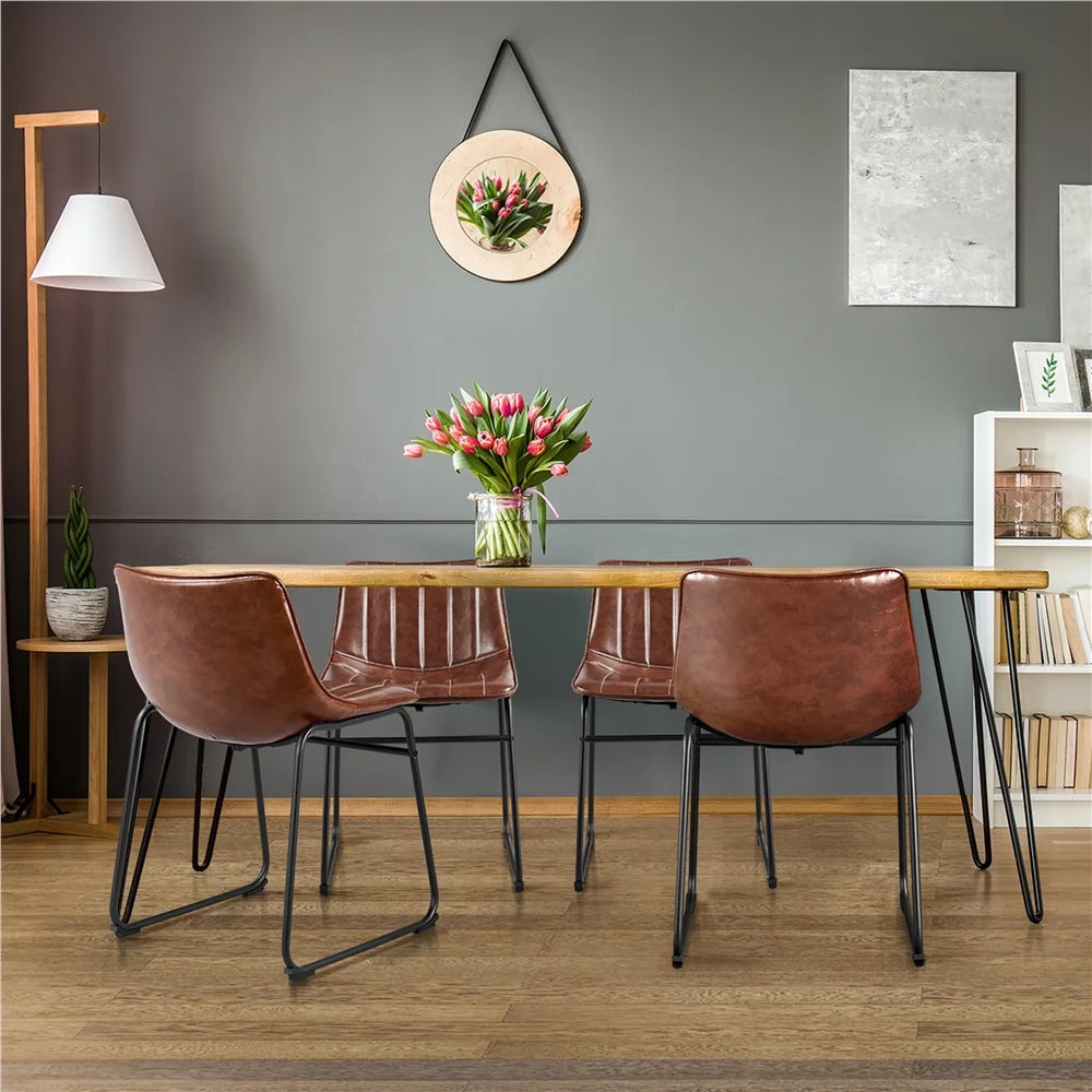 Brown Faux Leather Dining Chairs Set of 4 M8775