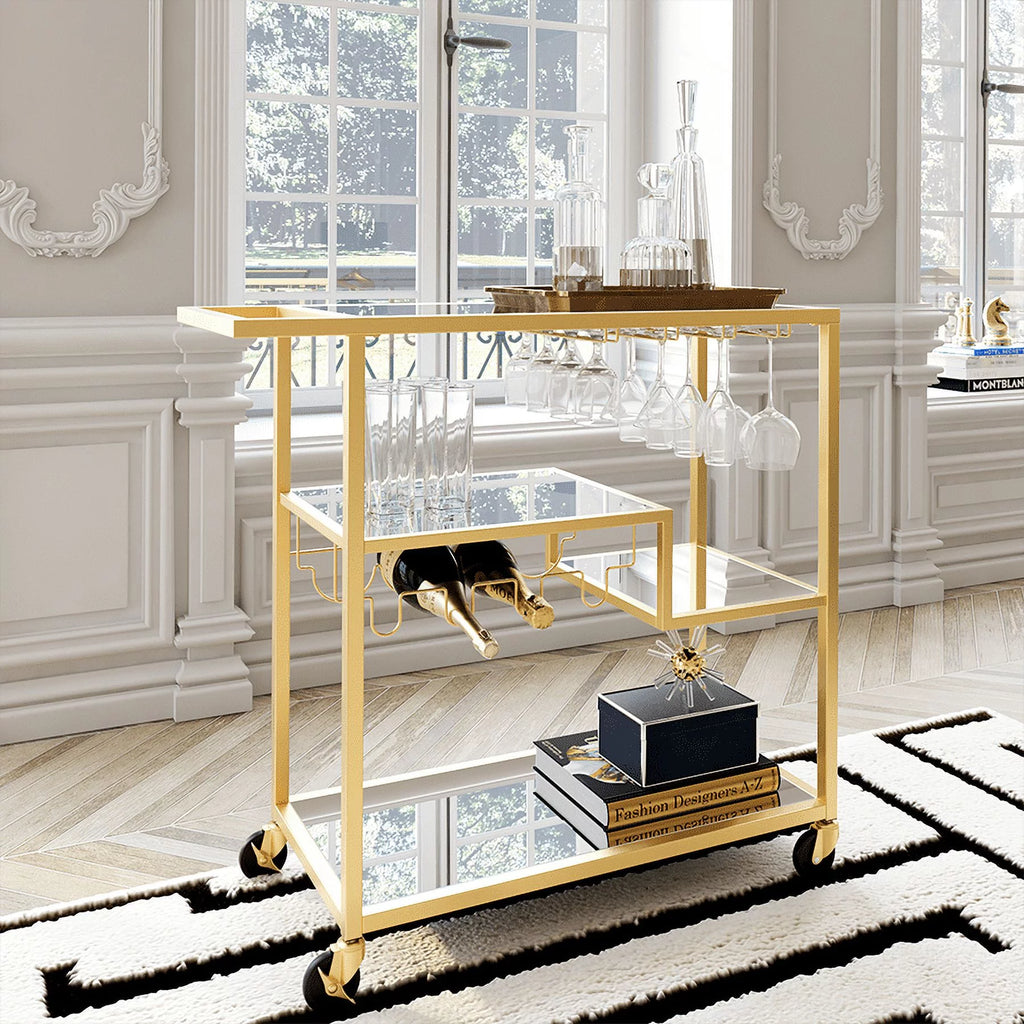 Champagne Gold Mirror Glass Metal Bar Cart N610
