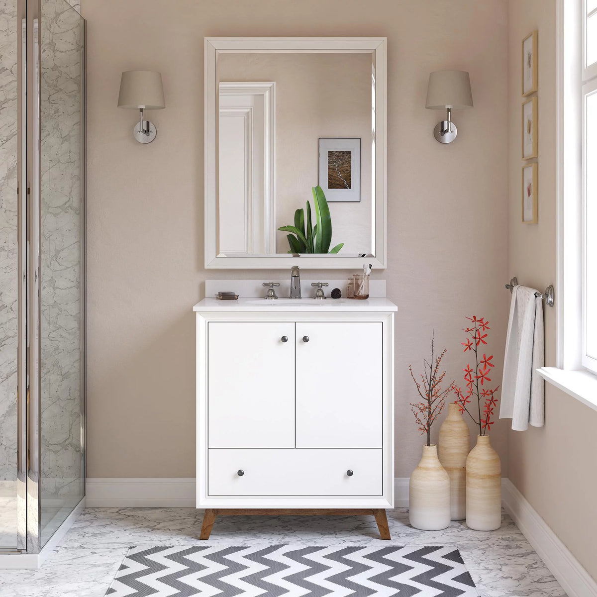 30 Inch White Bathroom Vanity with Sink D101