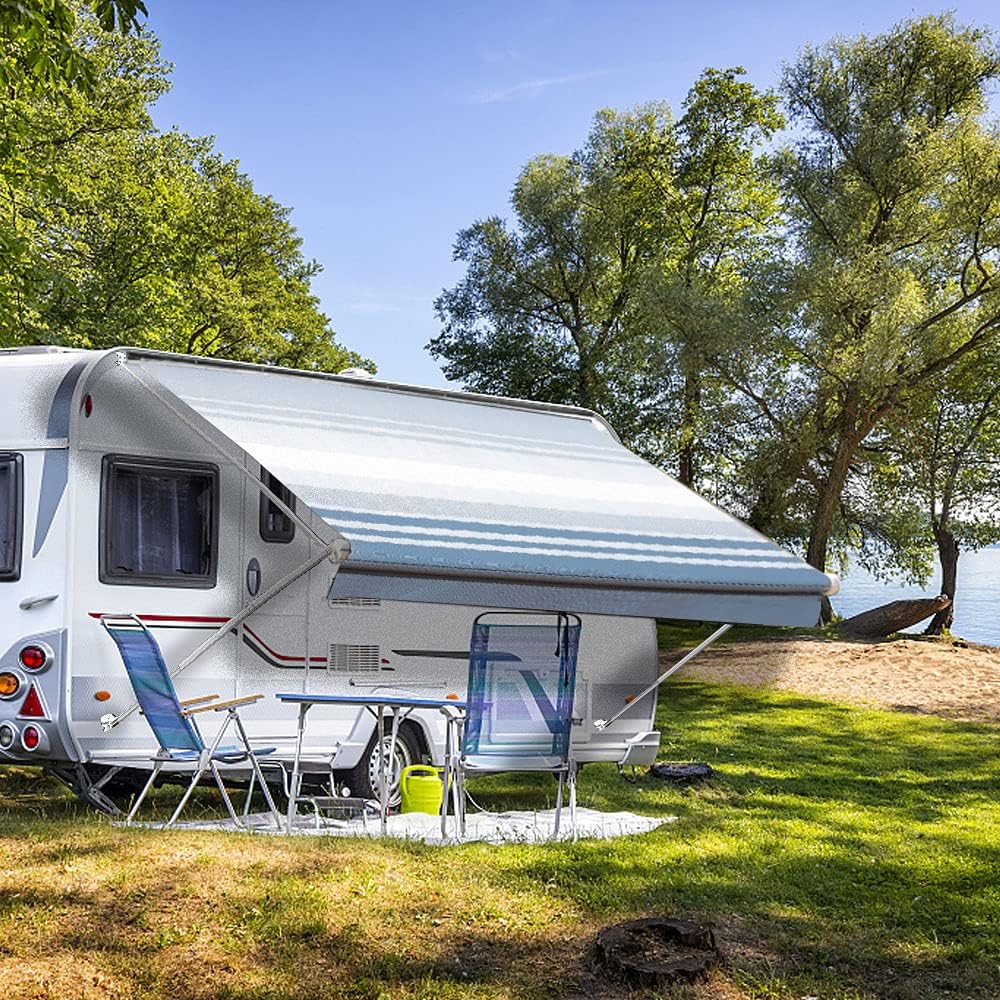 19' Ocean Blue Vinyl RV Awning Fabric Replacement W9662