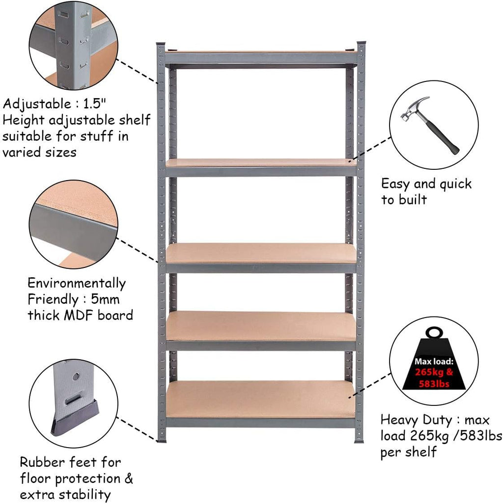 5-Tier Steel Storage Shelves with Adjustable Shelves (2 PCS) A272189
