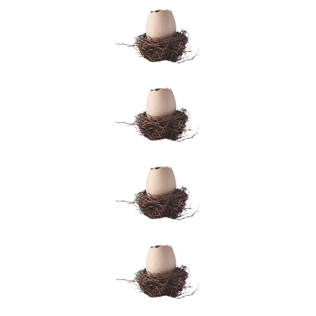 4 Sets Small Ceramic Vase Succulent Planter with Bird Nest G7193