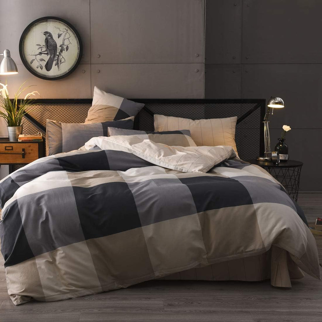 Blue Cotton Geometric Queen Duvet Cover Set J6773