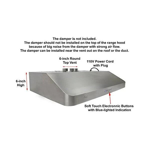 Stainless Steel Under Cabinet Range Hood with 2 LED Lights O9987