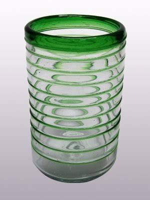 Emerald Green Spiral Blown Glass Drinking Glasses Set of 6 G8019