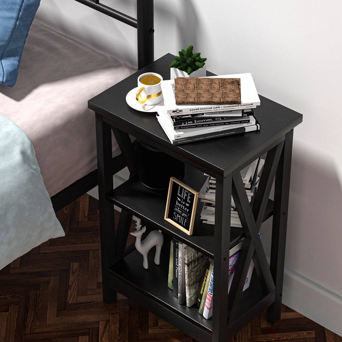 Black 3-Tier Nightstand C867