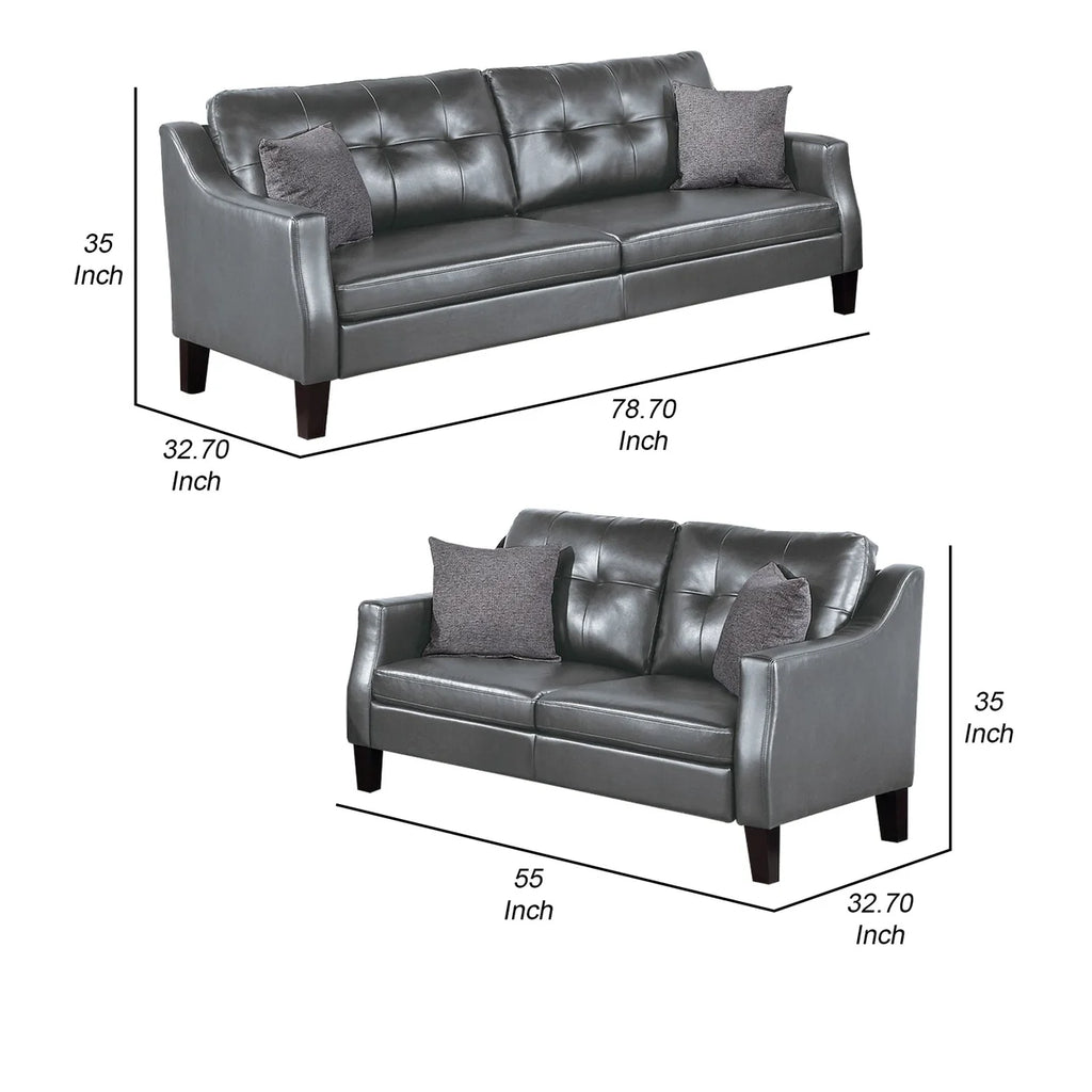 Classic Gray Faux Leather 2 Piece Sofa and Loveseat Set B372