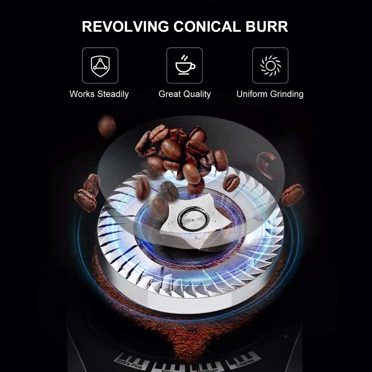 Stainless Steel Electric Conical Burr Coffee Grinder with 12 Grind Settings M28230