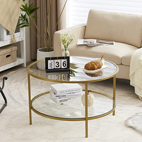 Round Glass Coffee Table with Storage C9090