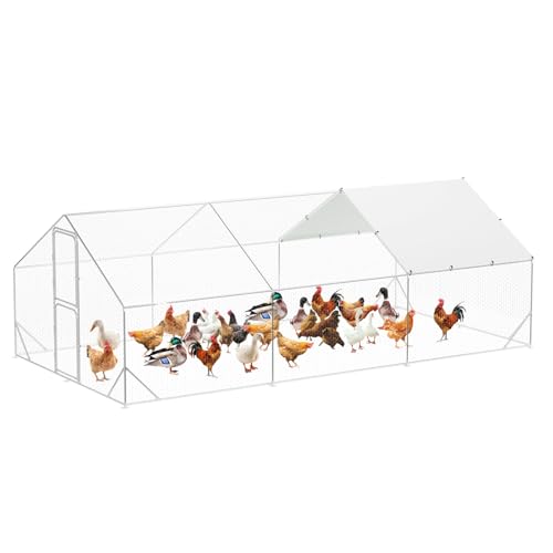 Large Metal Chicken Coop with Run, 9.8×13.1×6.6ft Walk-in Poultry Cage with Cover Z12406