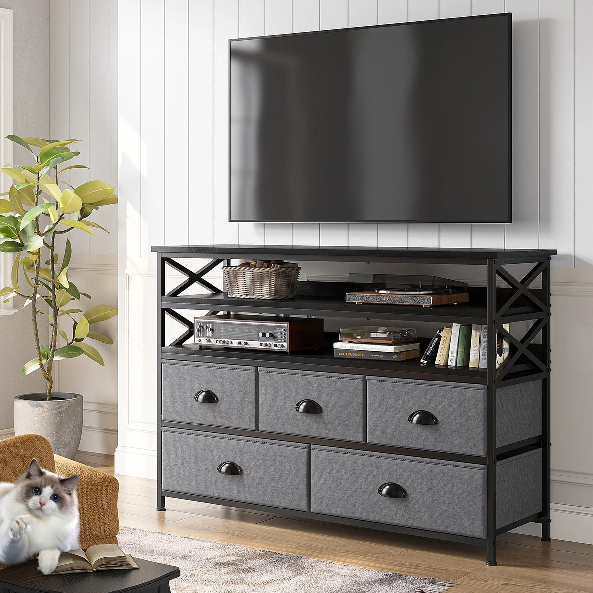 Rustic Brown 5 Drawer Dresser TV Stand B993346