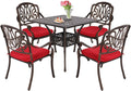 5 Piece Cast Aluminum Patio Dining Set with Red Cushion R912