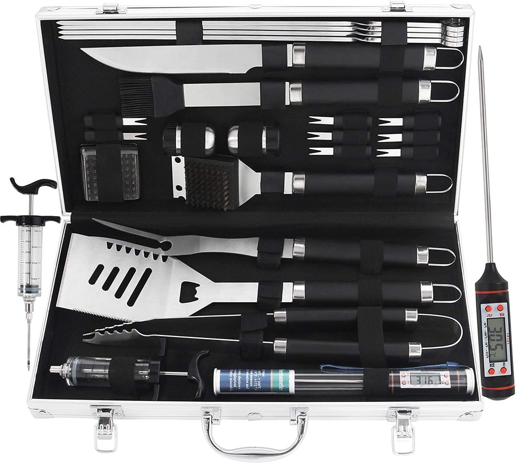 24PCS Stainless Steel BBQ Grill Tools Set with Meat Thermometer and Injector V8637