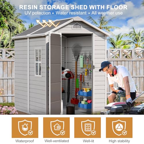 Gray 5x3 FT Waterproof Plastic Storage Shed with Floor I86479