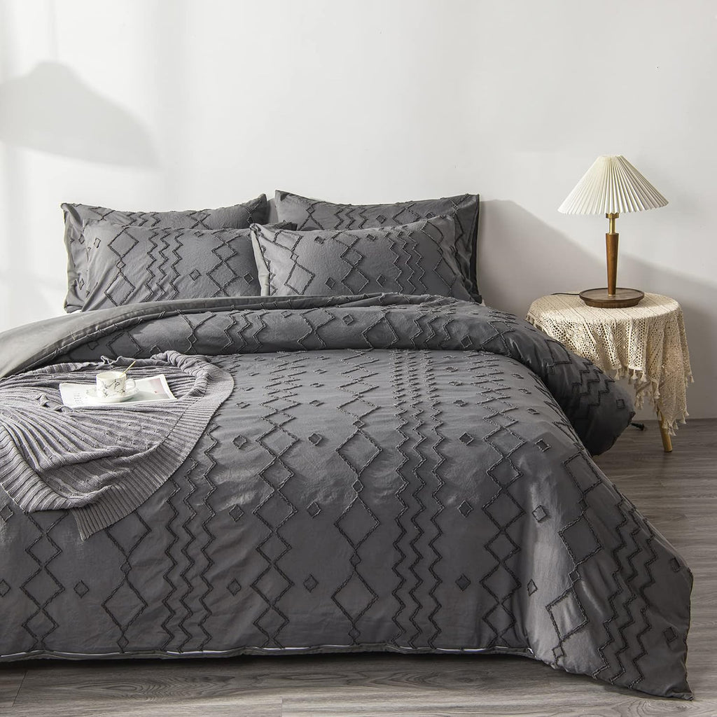 Blue Cotton Geometric Queen Duvet Cover Set J6773