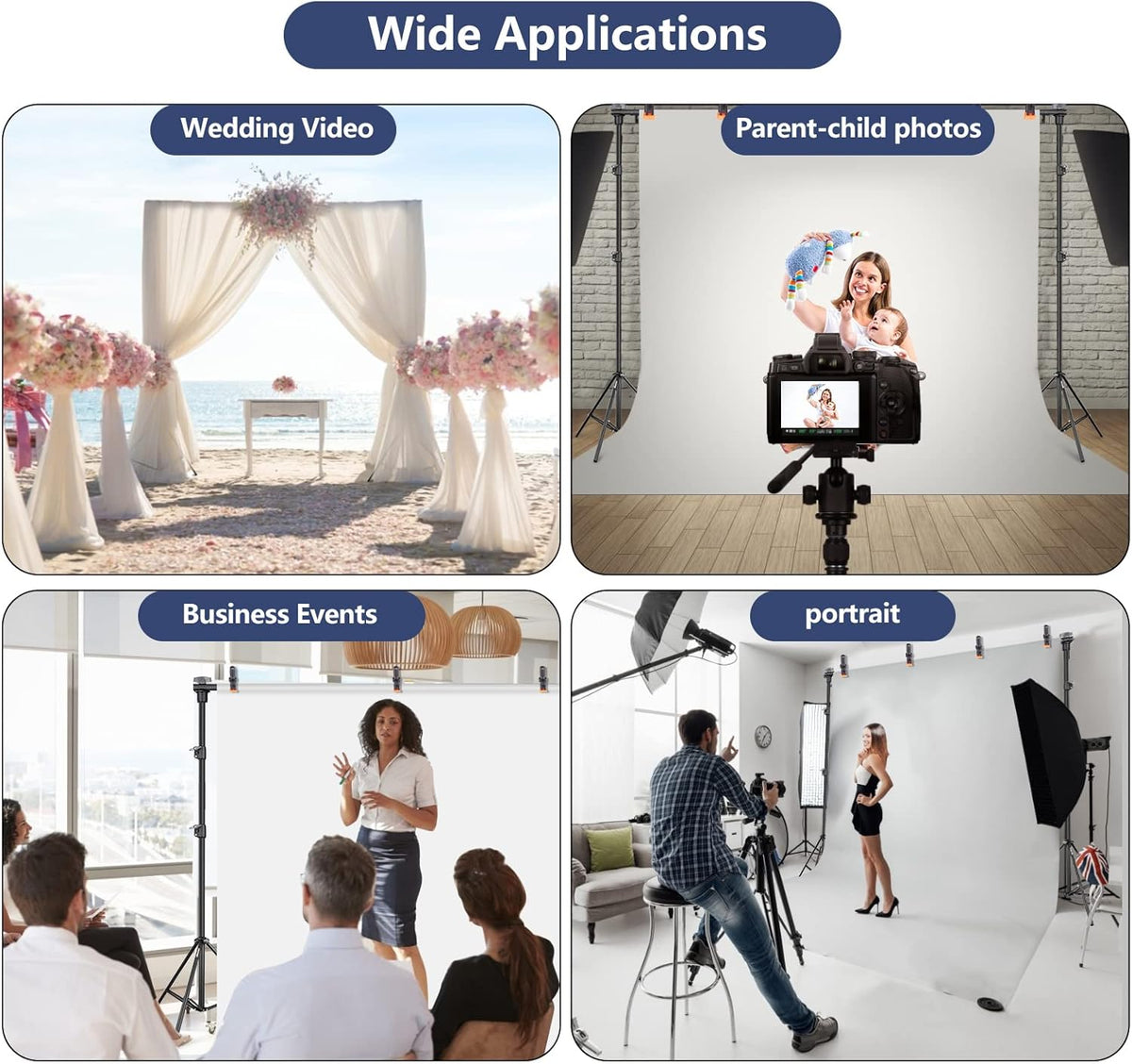 Photo Backdrop Stand System Kit, 7 x 10 ft Adjustable with Clamps, Crossbars, Sandbags, Carrying Bag S600