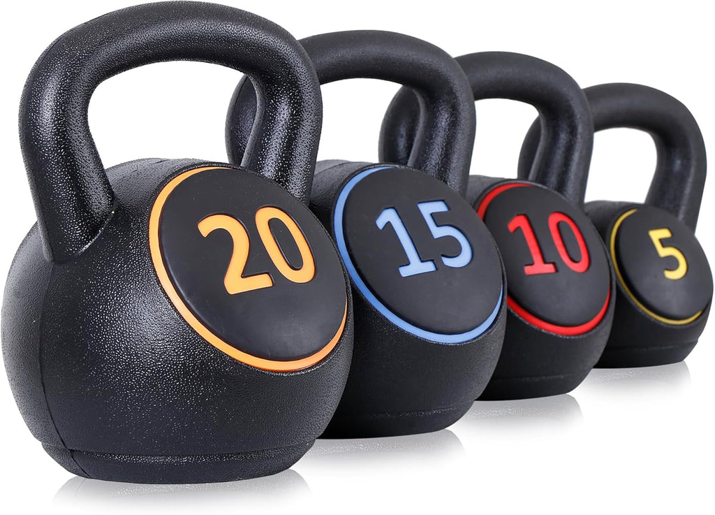 4 Piece HDPE Coated Concrete Kettlebell Set 5lb 10lb 15lb 20lb K1423