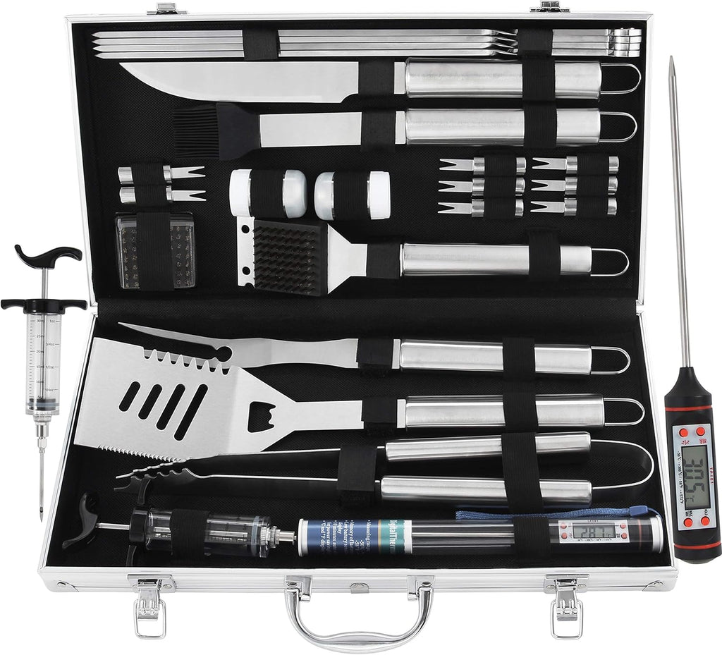 24PCS Stainless Steel BBQ Grill Tools Set with Meat Thermometer and Injector V8637