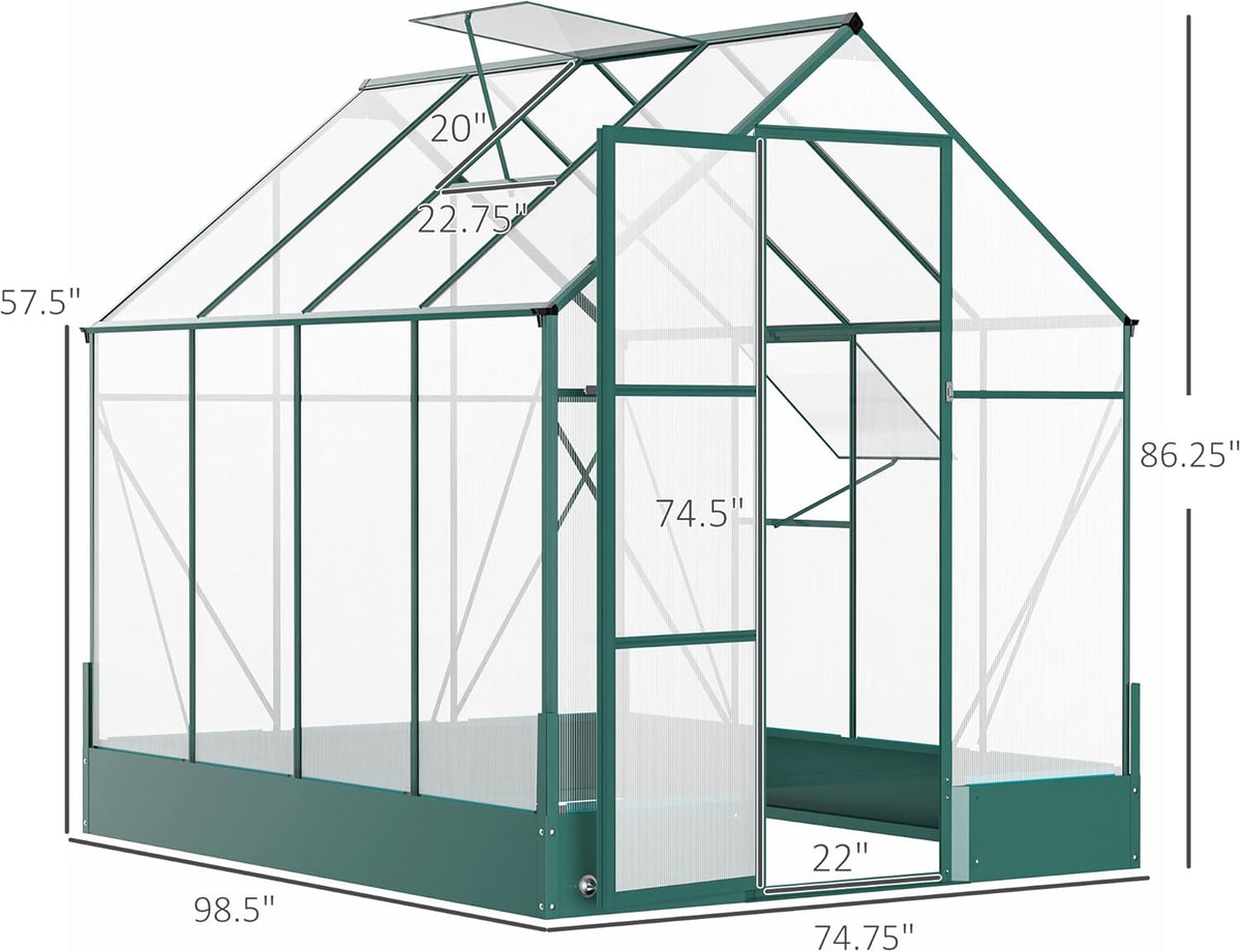 6' x 8' x 7' Walk-in Polycarbonate Greenhouse Y63128
