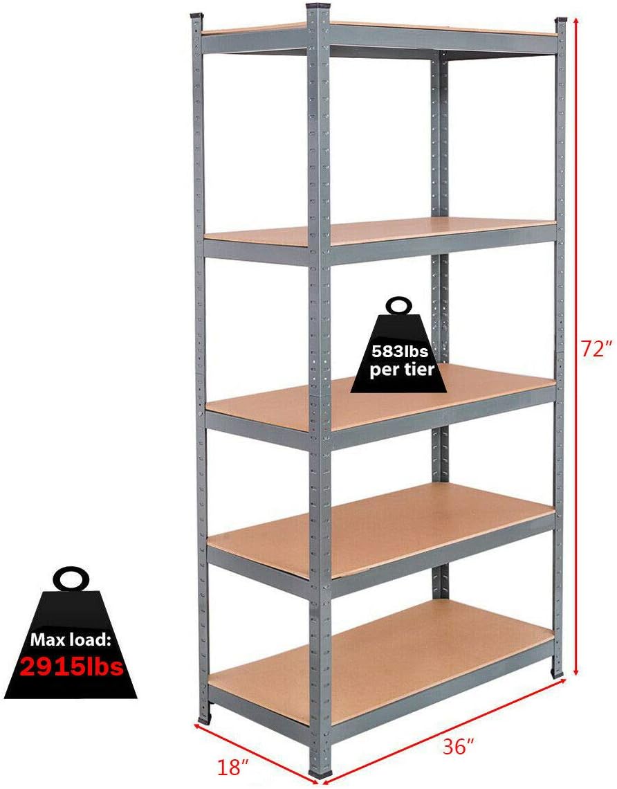 5-Tier Steel Storage Shelves with Adjustable Shelves (2 PCS) A272189