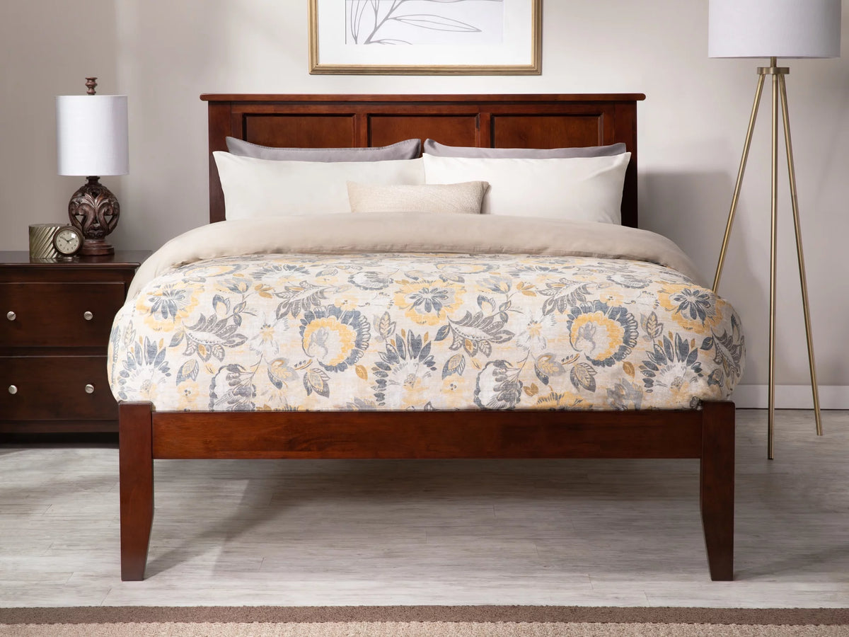 Walnut Full Solid Wood Platform Bed with Panel Headboard K408