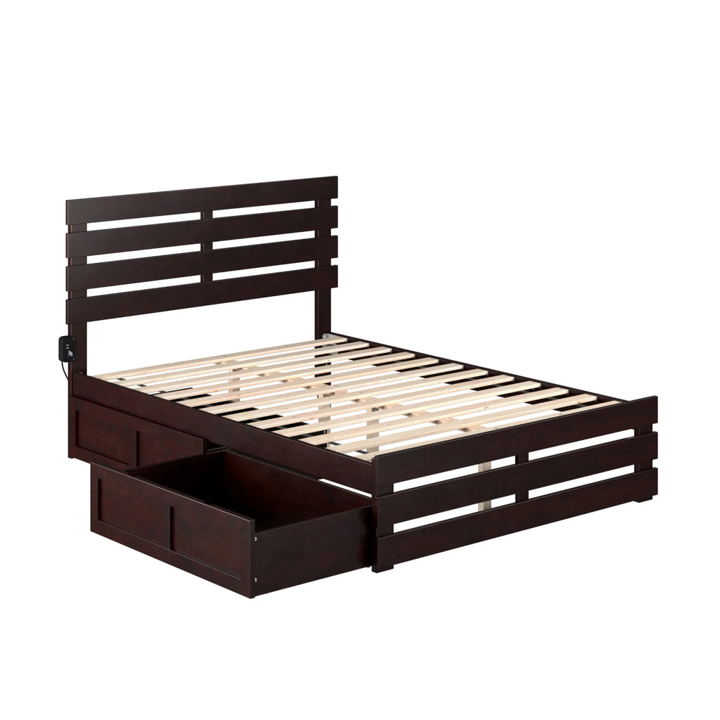 Espresso Wood Full Bed with Footboard and 2 Drawers Q61463