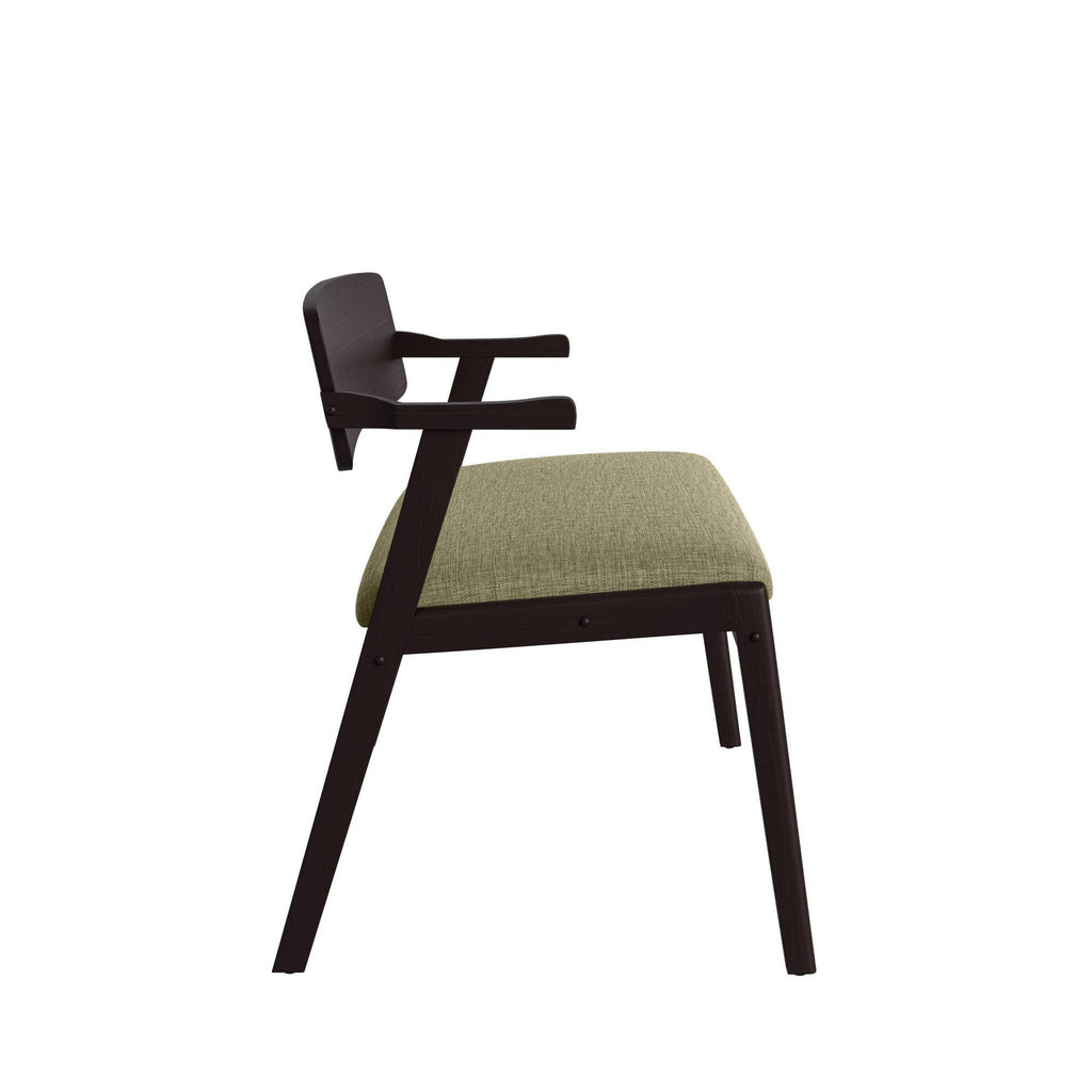 Tan Arm Dining Bench with Espresso Wood Back H16245