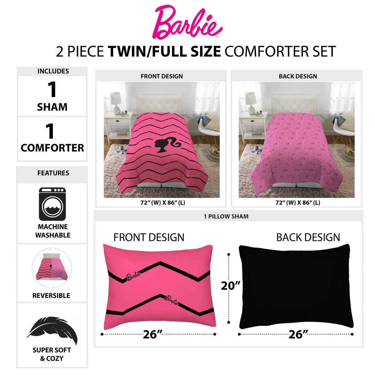 Pink Chevron Microfiber Twin Full Comforter Set E57120