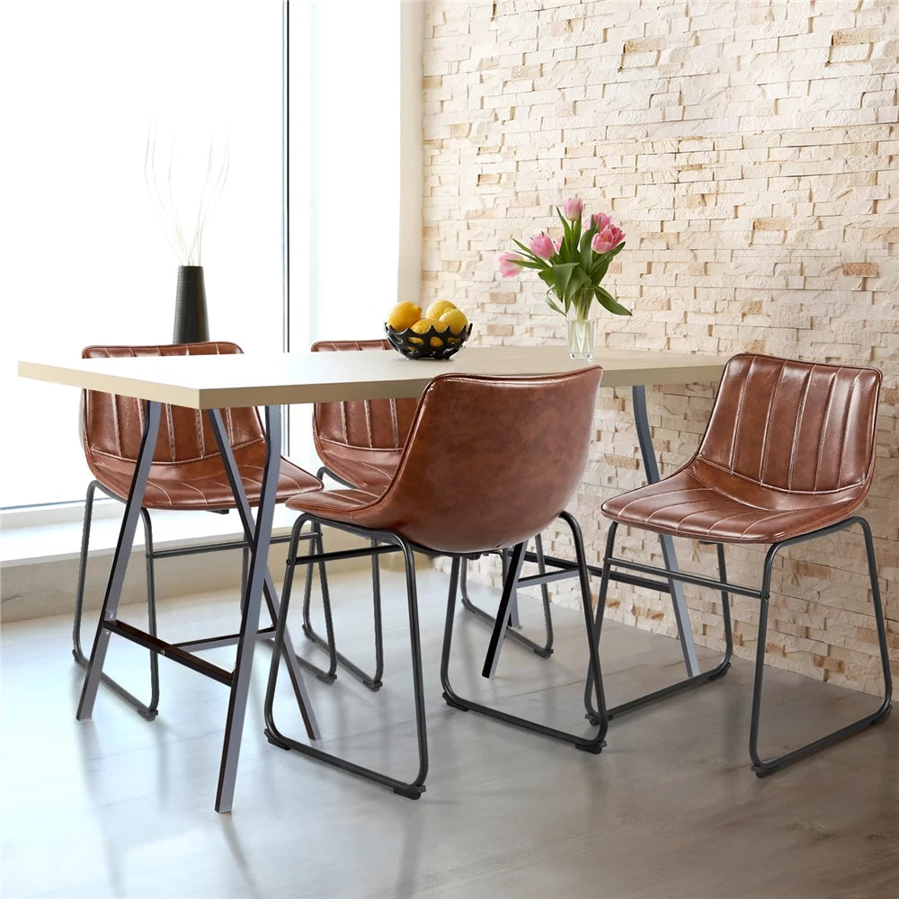 Brown Faux Leather Dining Chairs Set of 4 M8775