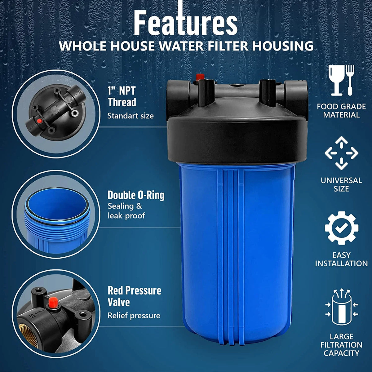 10 x 4.5 Whole House Filter Purifier System, 1 NPT Brass Port, Blue, 1 Set Y859312