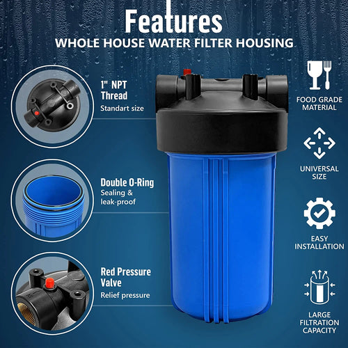 10 x 4.5 Whole House Filter Purifier System, 1 NPT Brass Port, Blue, 1 Set Y859312