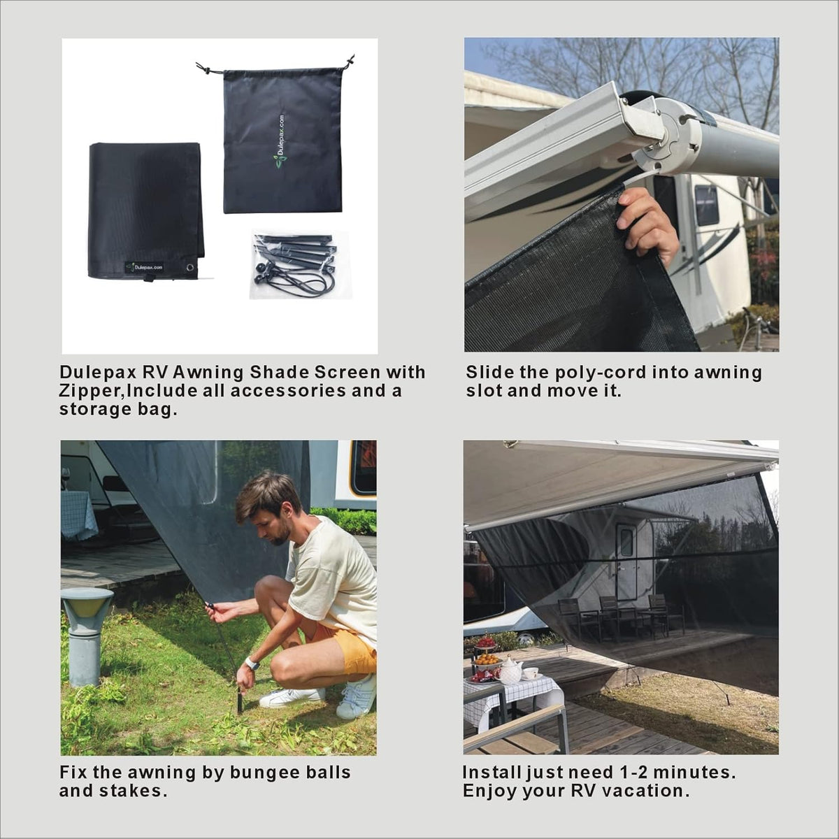RV Awning Shade Screen with Zipper 8'X11'3'' U440