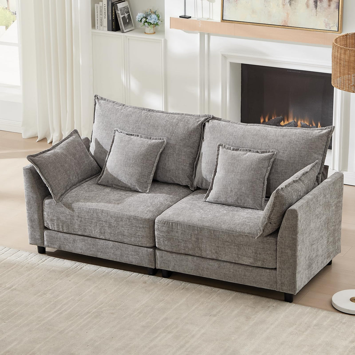 Light Gray Chenille 2 Seater Sofa with Pillows X728