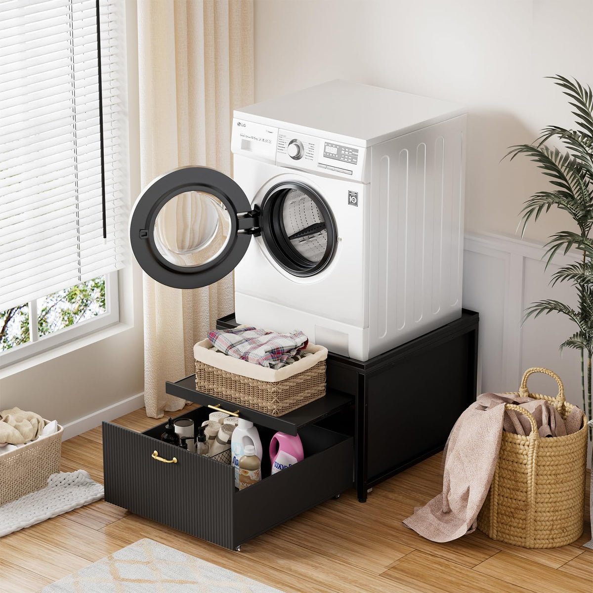 Black 2 Pack Washer Dryer Pedestals with Drawer Z139645