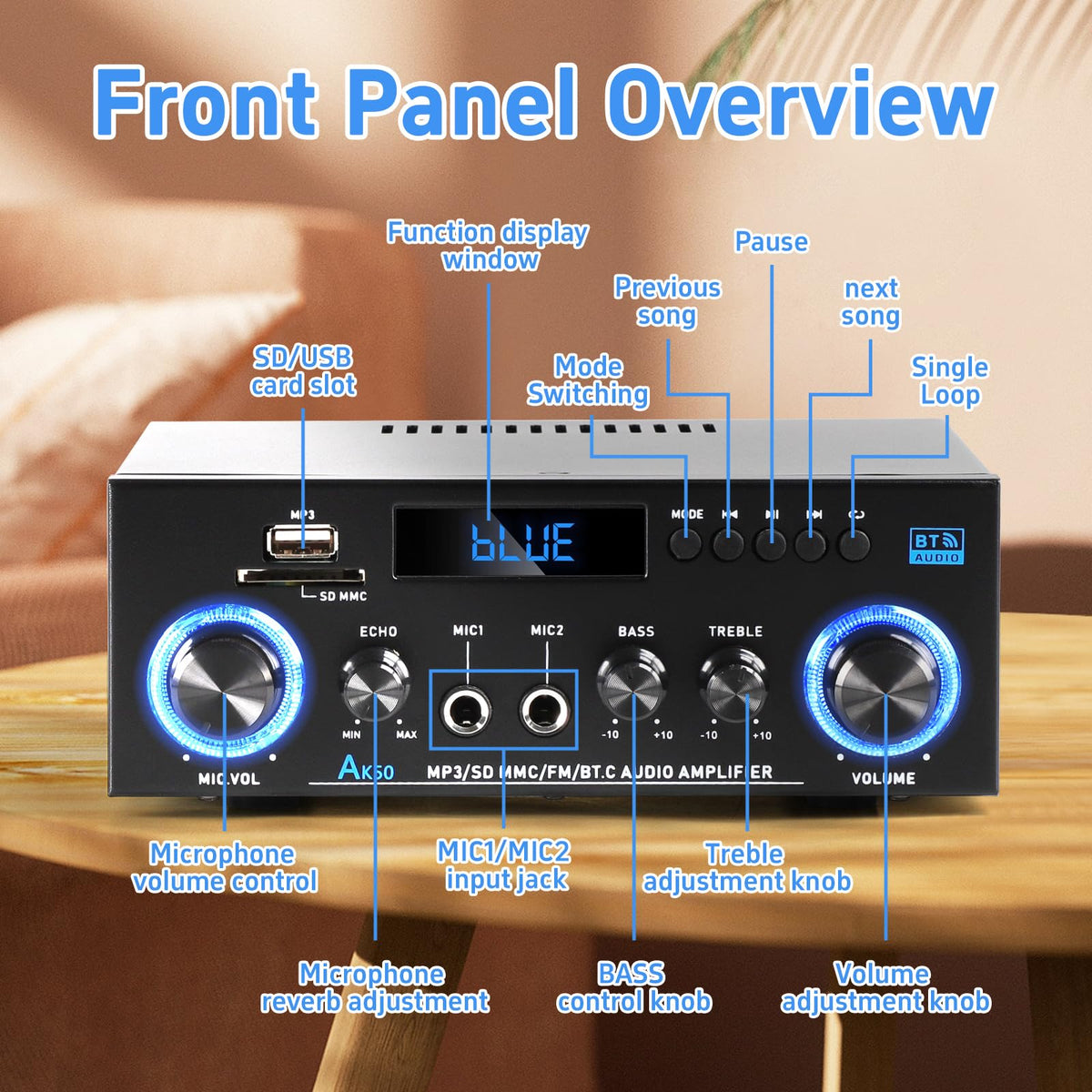 Bluetooth 5.0 2 Channel 400W Stereo Amplifier D57774
