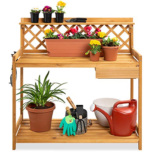 Wooden Potting Bench with Cabinet Drawer Y81294